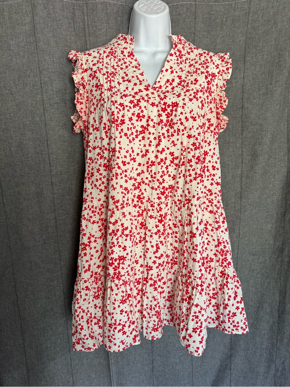 Pinch Red Floral Dress Tiered Ruffled Layers Medium Lined Cotton Mini Feminine